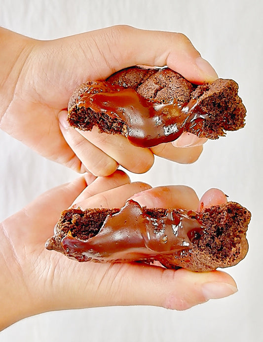 Gooey Double Chocolate Cookie filled with Chocolate Fudge